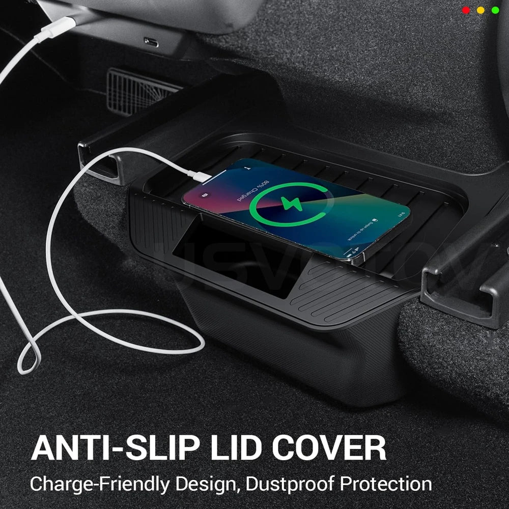 2025 2026 for Tesla Model Y Juniper Trash Can Rear Center Console Organizer Backseat Storage Box with Lid Floor Pads Accessories