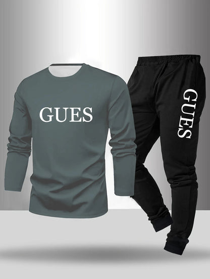 2-piece men's sleepwear set for spring summer autumn winter long sleeved pants letter patterned base shirt home wear set