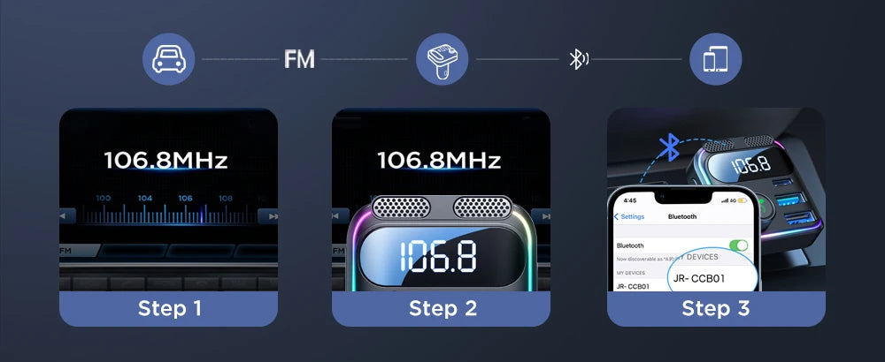 JOYROOM Bluetooth 5.3 FM Transmitter Car Adapter 48W PD & QC 3.0 USB C Car Charger Cigarette Lighter Adapter Hands-Free Calling