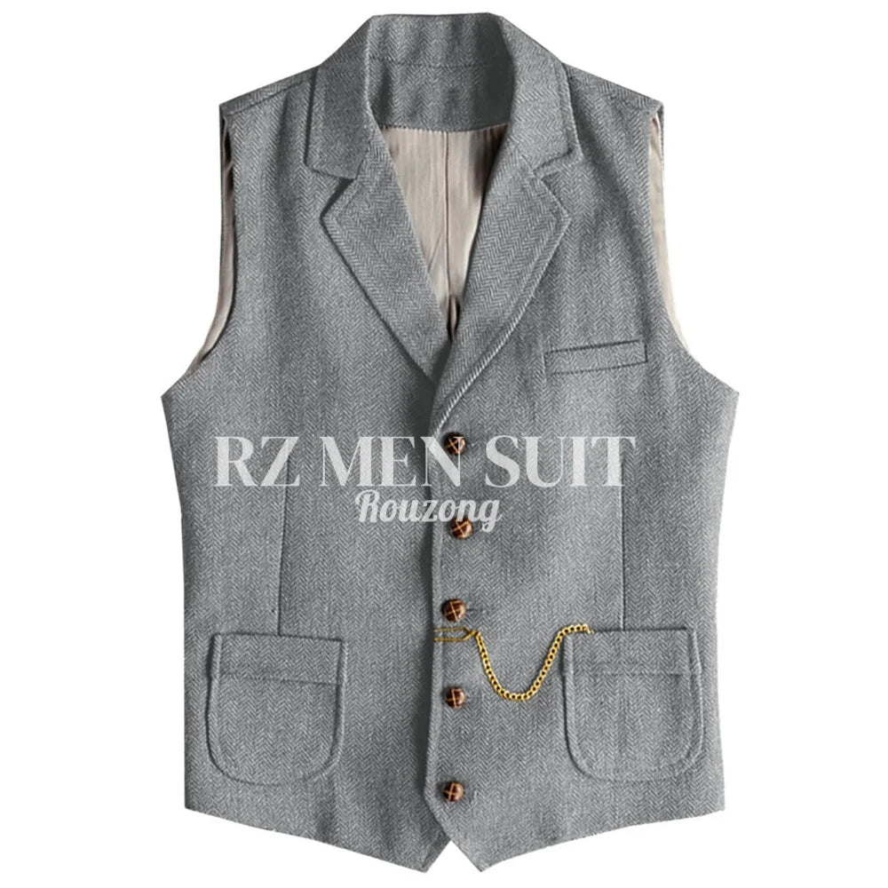 Men's Tweed Suit Vest Western Herringbone Wool Casual Waistcoat for Groomsman chaleco para hombre