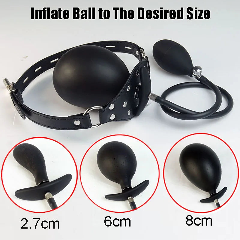Pumped Inflatable BDSM Gag in Mouth Bondage,Silicone Vagina Butt Anal Plug/Dilator Large/ Training,Sex Toys For Couples