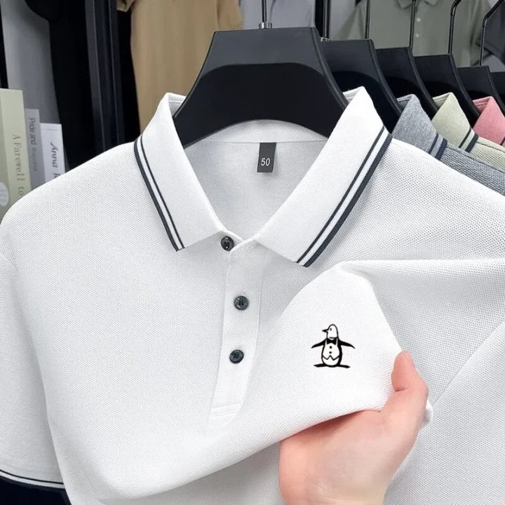Brand striped men's polo shirt short sleeved penguin print top summer 100% cotton comfortable breathable casual lapel T-shirt