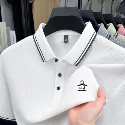Brand striped men's polo shirt short sleeved penguin print top summer 100% cotton comfortable breathable casual lapel T-shirt