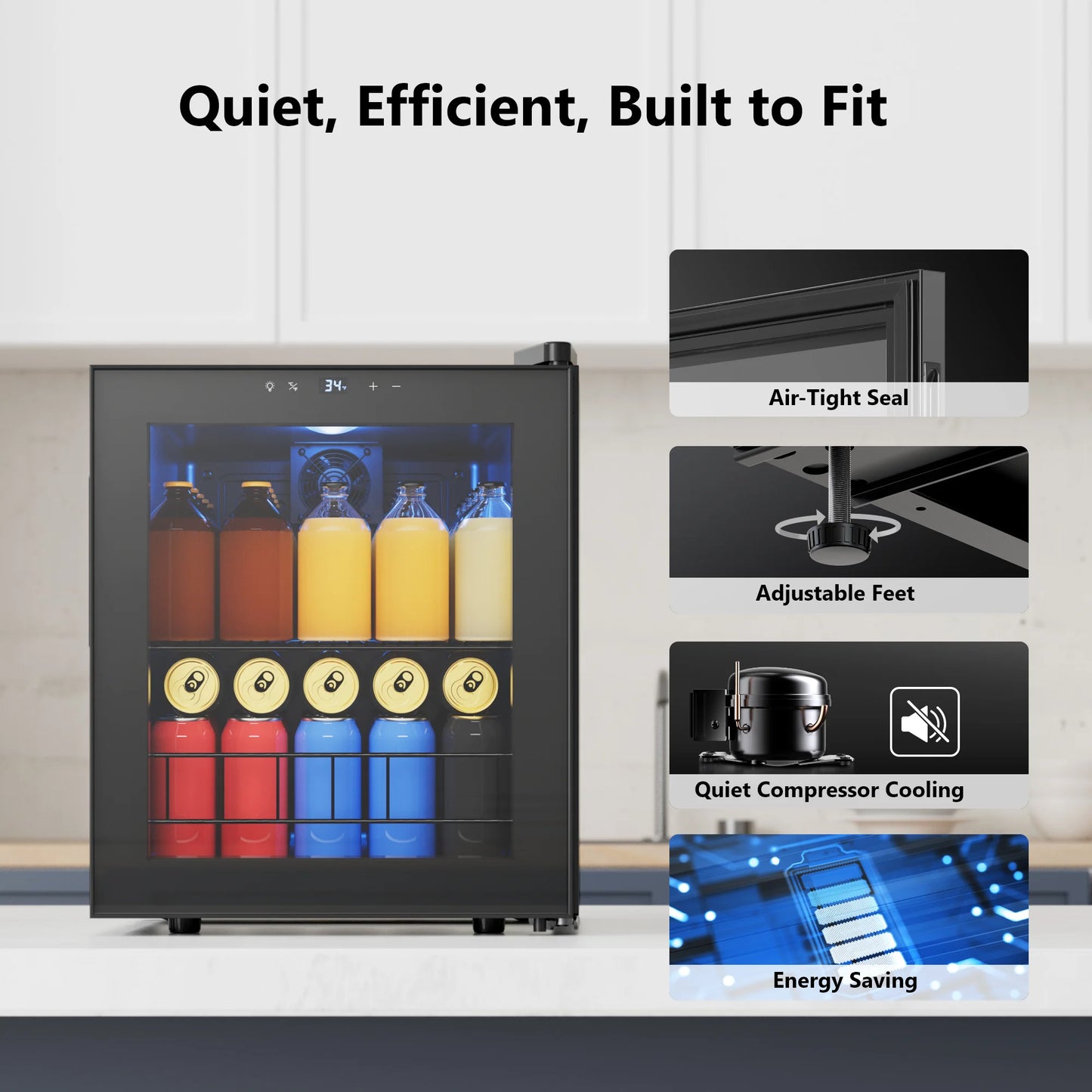 Beverage Refrigerator Cooler 60 Cans 1.63 Cu.Ft Small Refrigerator for Beverages and Wine Ideal for Home Bar or Office