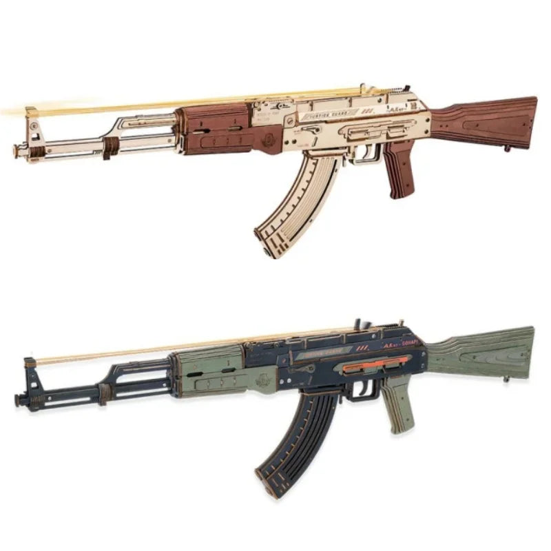 Robotime 3D Wooden Puzzle Toy Rifle Model Kits with Rubber Bands for Adults to Build Unique Gifts for Kids and Adults AK-47