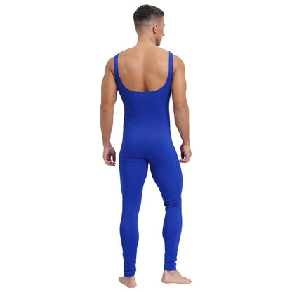 Mens Athletic Jumpsuit Square Neck Sleeveless Leotard Ribbed Striped Tank Unitard Wrestling Singlet Workout Yoga Bodysuit Romper
