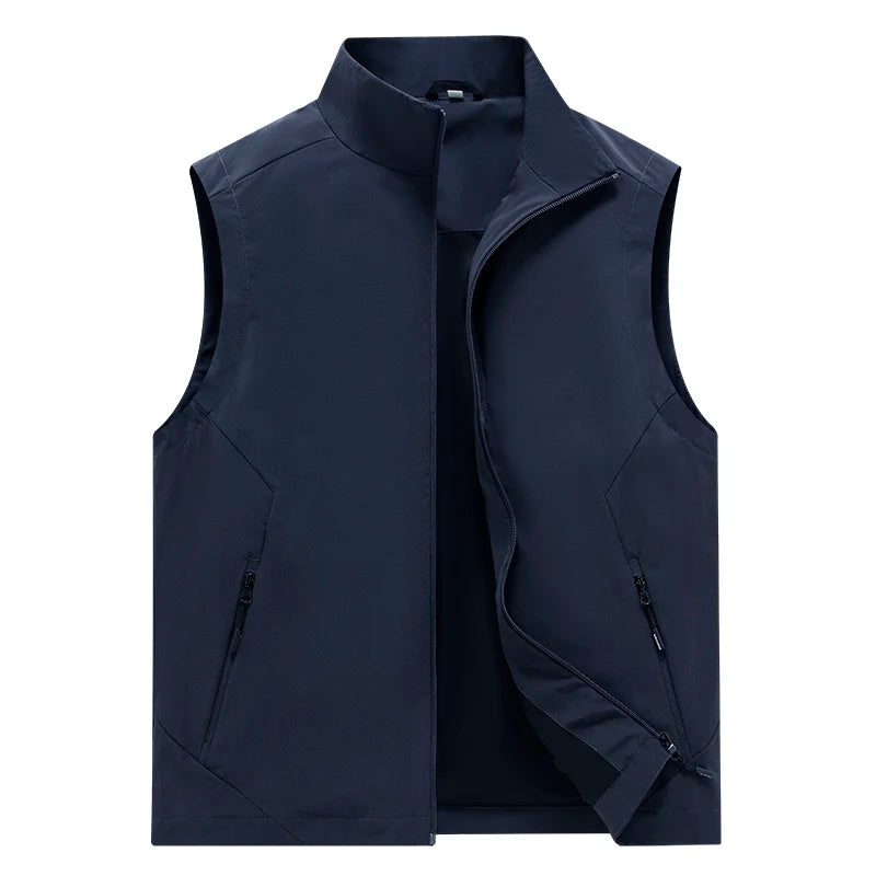 New Spring Autumn Men'S Outdoor Vest Middle-Aged And Elderly Casual Loose And Fashion Versatile Stand Up Collar Sleeveless Coat