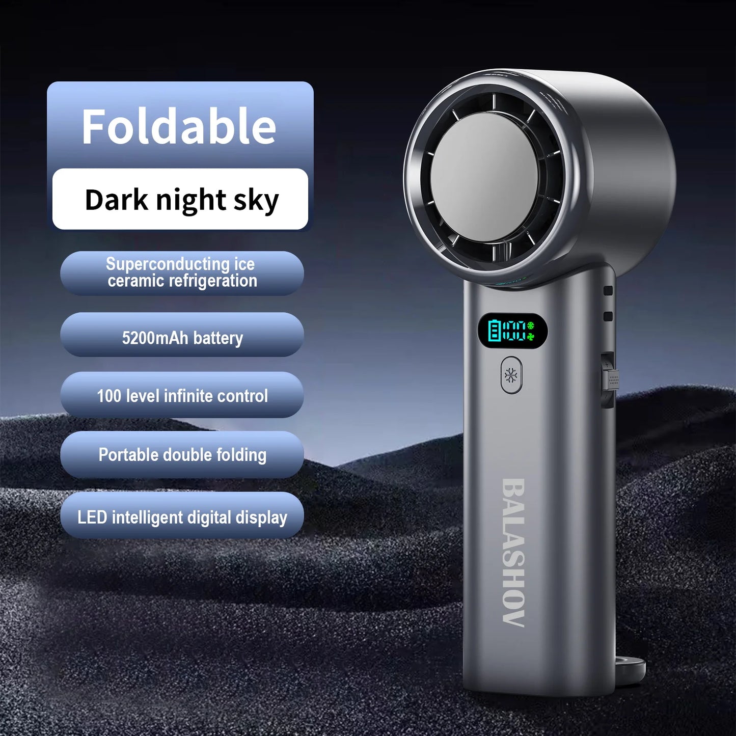 Portable Handheld Fan 5200mAh Ice compress high-speed cooling fan USB Rechargeable mini fan Double Folding Fans Travel Outdoor