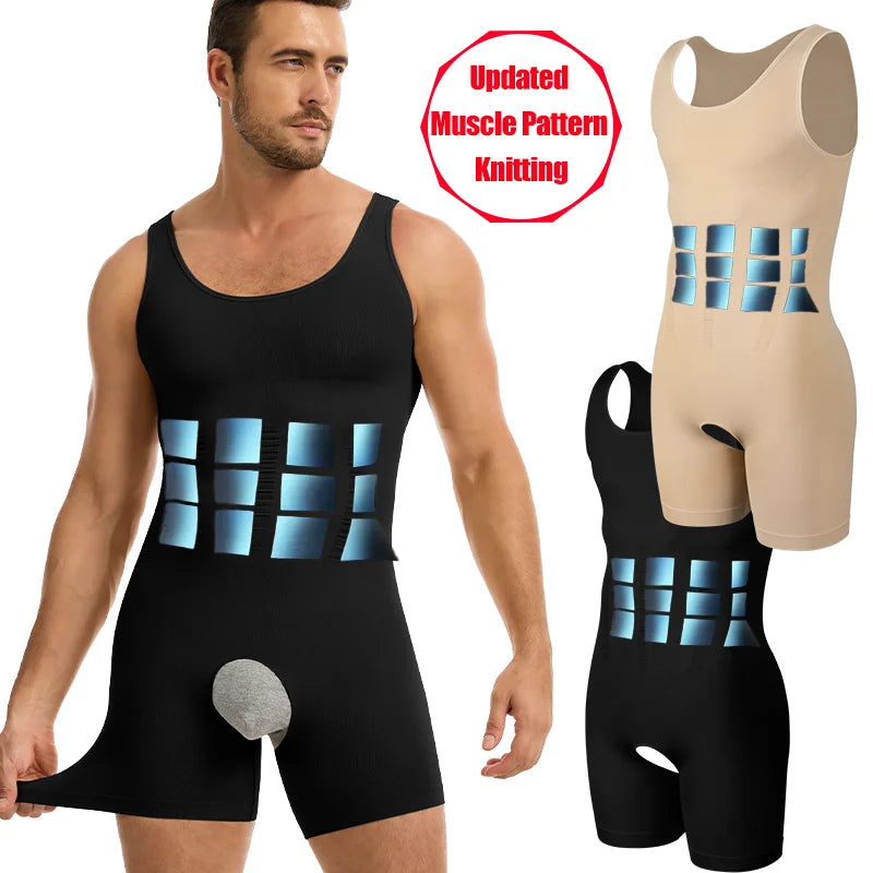 Men's Sleeveless Bodysuit Shapewear Tummy Control Full Body Shaper Open Crotch Butt Lifter Slimming Fajas Vest Muscle Knitting