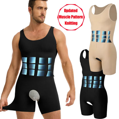 Men's Sleeveless Bodysuit Shapewear Tummy Control Full Body Shaper Open Crotch Butt Lifter Slimming Fajas Vest Muscle Knitting