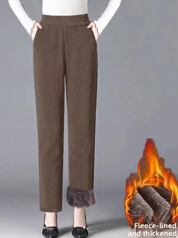 Women's High Waist Straight Leg Corduroy Harlan Pants Thickened Fleece Autumn Winter Loose Casual Trousers plus Size