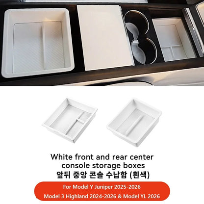 YZ For Tesla Model Y YL Juniper Model 3 Highland 2026 Console & Armrest Storage Box ABS Non-slip Mat Cup Holder Box Accessories