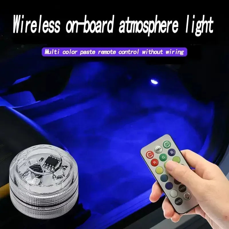 1-10pcs LED Car Interior Environmental Light Remote Control Decoration Car Roof Foot Atmosphere Light Rolor Batter