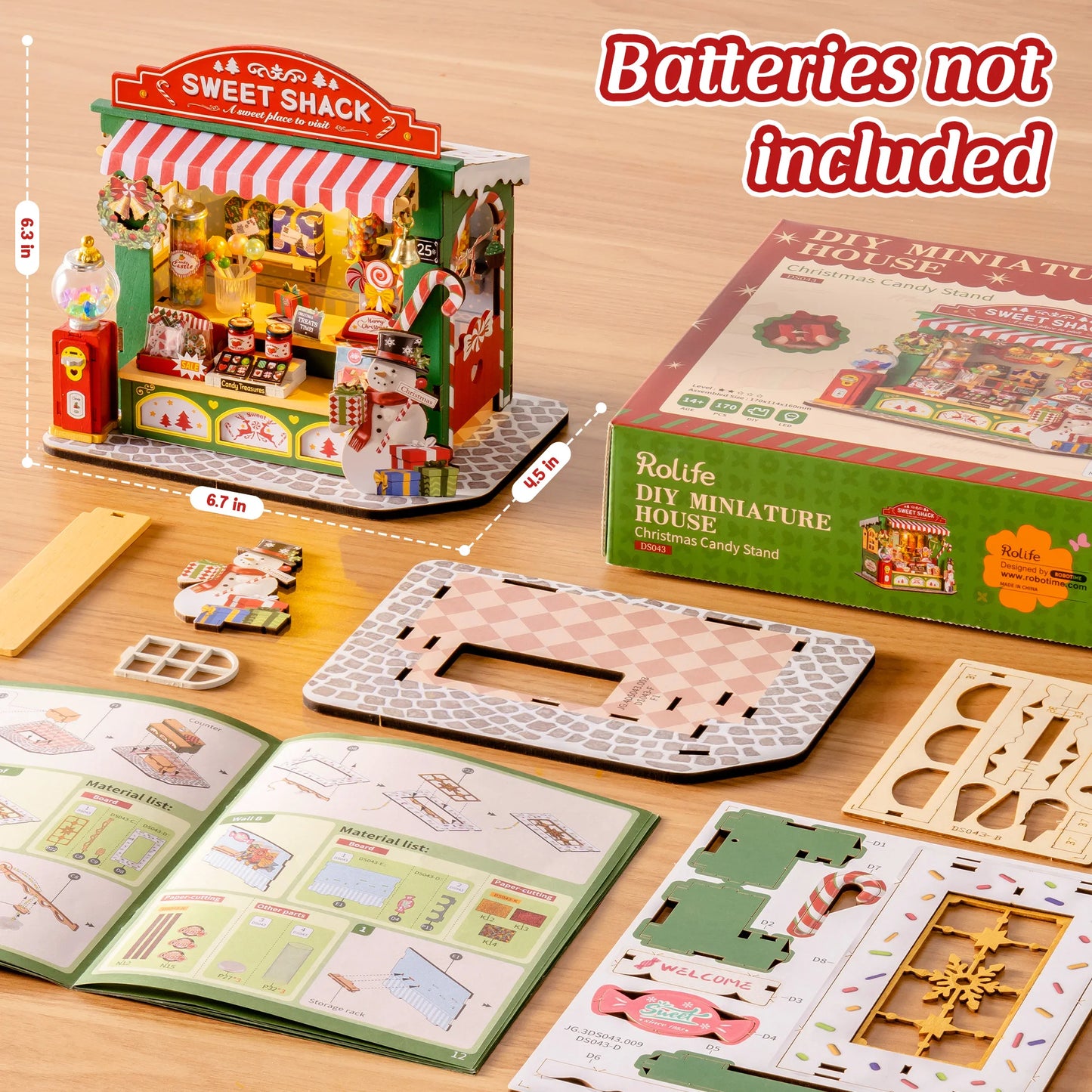 Rolife DIY Miniature House Kit Christmas Candy Stand Dollhouse Model Building Kit Wooden 3D Puzzle Toy Christmas Gift for Adults