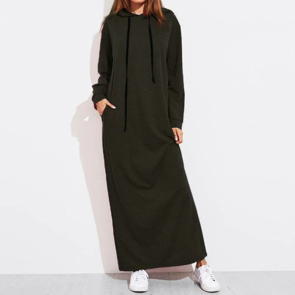 New Women's Sweater Dress Long Hooded Long Sleeve Pocket Elegant Dress Casual Sports Pullover Long Skirt Everyday Wear S-2XL