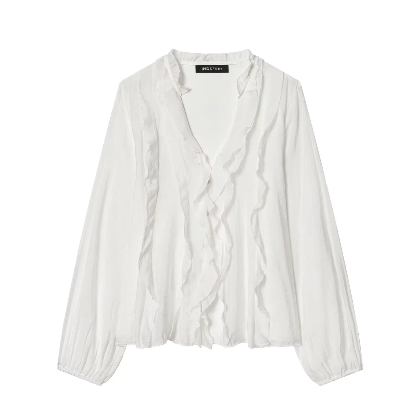 HH Women Elegant Fashion Polka Dot Ruffled Blouse V Neck Long Sleeve Shirt Summer Translucent Thin Tops High Street Chic Shirts