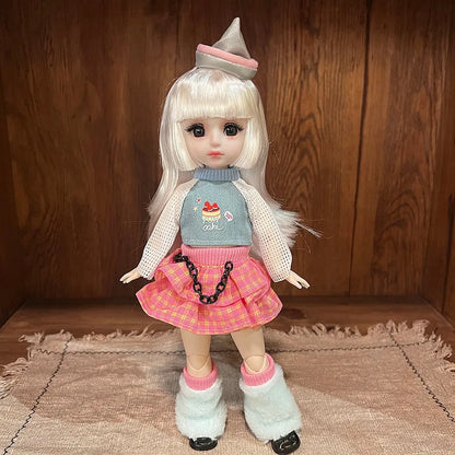 30cm 1/6 Fashion Girls Dress Up Doll Movable 20 Joints Cute Sweet Face Festival Gift with Clothes Shoes BJD Princess Doll Toy
