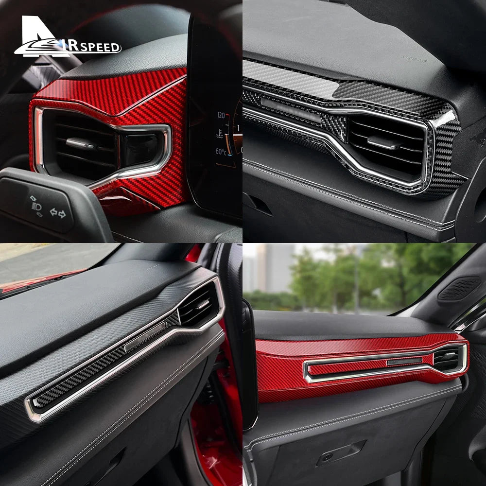 Real Soft Carbon Fiber Sticker For Ford Mustang GT Dark Horse EcoBoost 2024 2025 2026 LHD RHD Car Center Console AC Outlet Trim