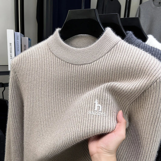 2025 Light Luxury Autumn and Winter Fashion Embroidered Round Neck Knitted Sweater Pattern Sweater Casual Warm Men