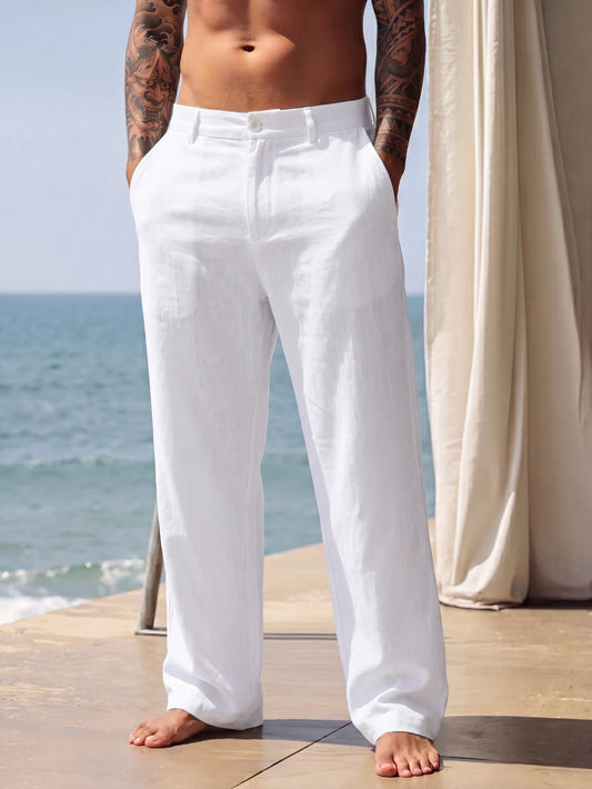 2026 Spring and Autumn New American Linen Pants Simple Cotton Blended Solid Color Versatile Casual Pants for Men