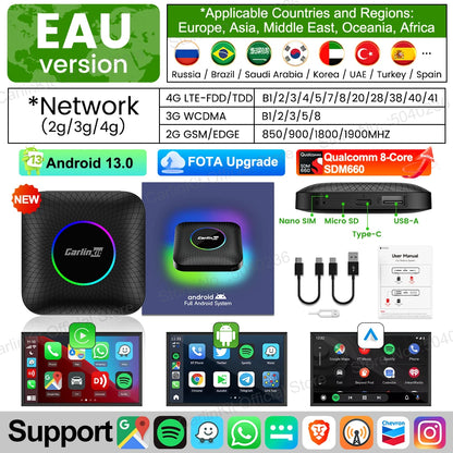 2026 NEW CarlinKit CarPlay Ai Box Qualcomm 8-Core Android 13 Wireless Carplay Android Auto Car Video TV Box WiFi SIM For Netflix