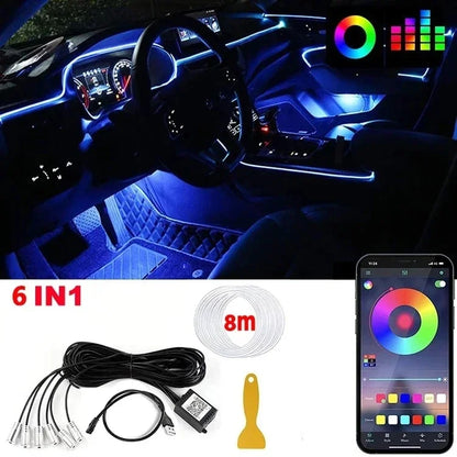 Smart RGB Neon Car Interior Lights Dynamic Atmosphere Custom Decor 12V APP Control Fiber Optic Ambient Lighting