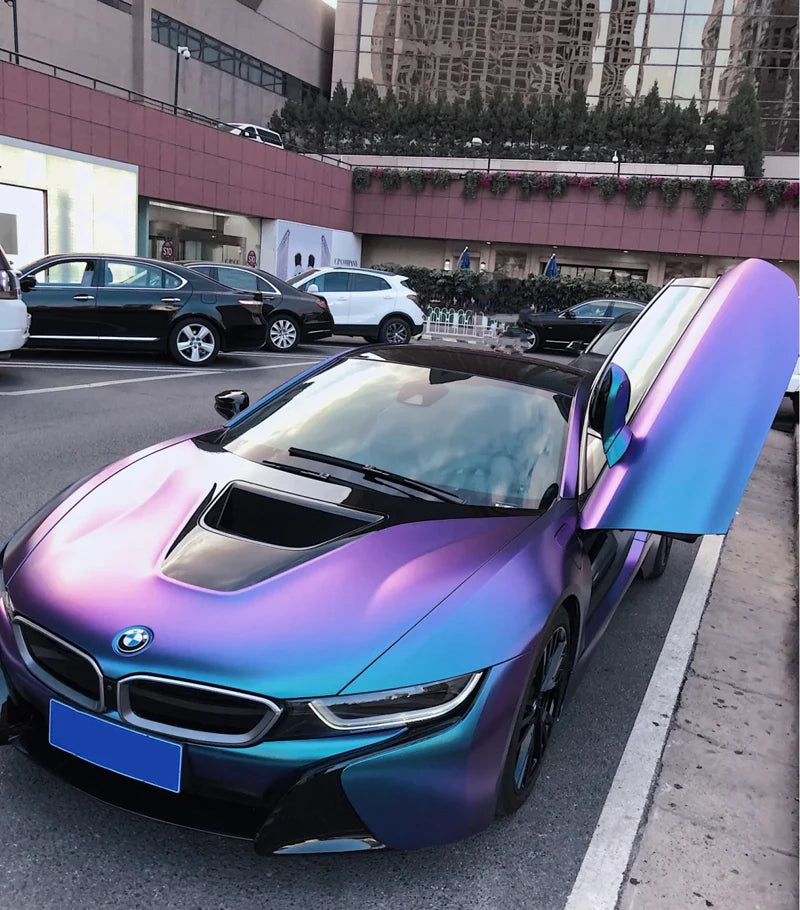 Sparkle Metallic Chameleon Vinyl Wrap Film Roll Purple to Blue Adhesive Decal Vehicle Car Wrapping