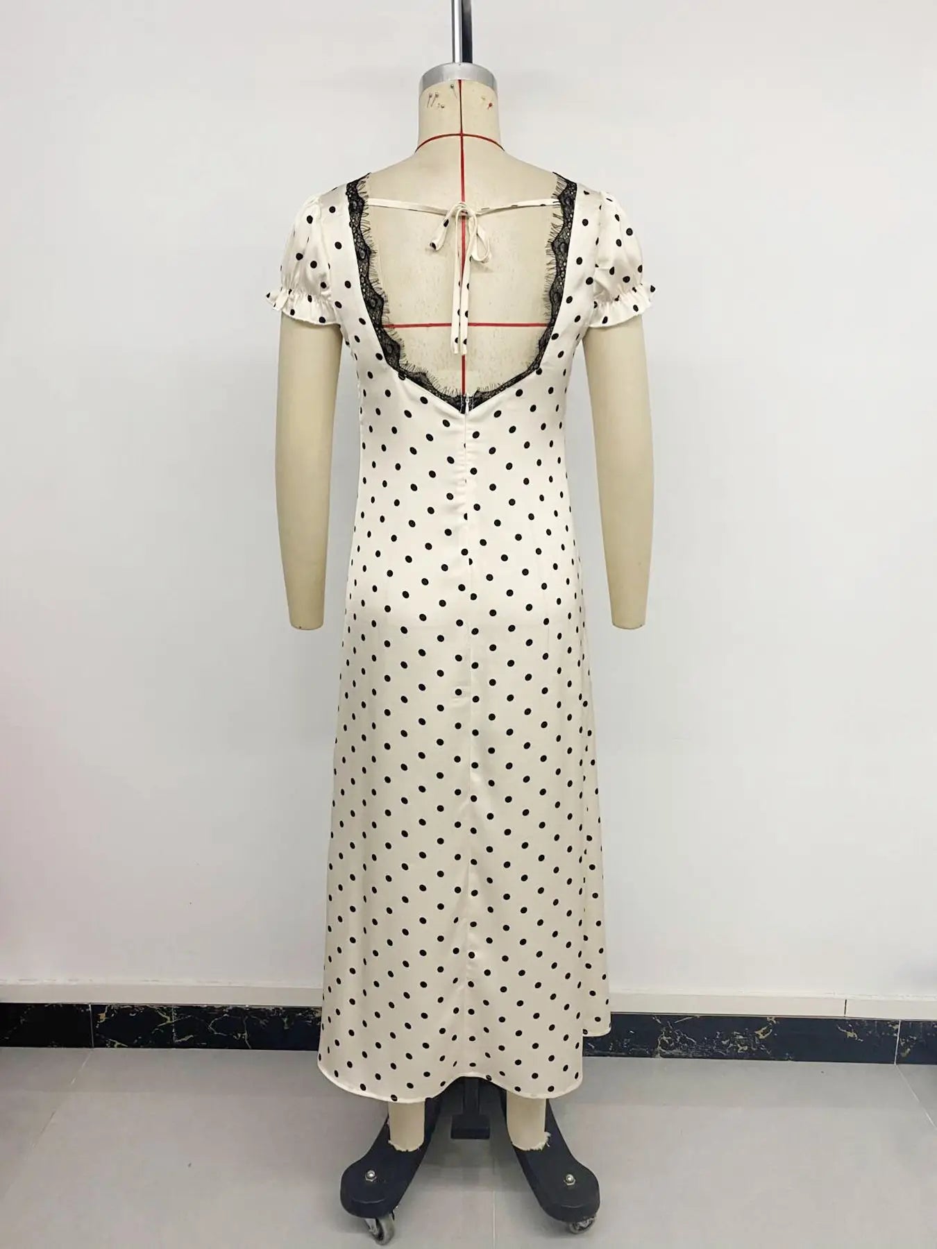 Women's Summer French Vintage Polka Dot Dress Sexy V Neck Lace Trim Short Sleeve Long Maxi Dress Vacation Beach Outfit 2026