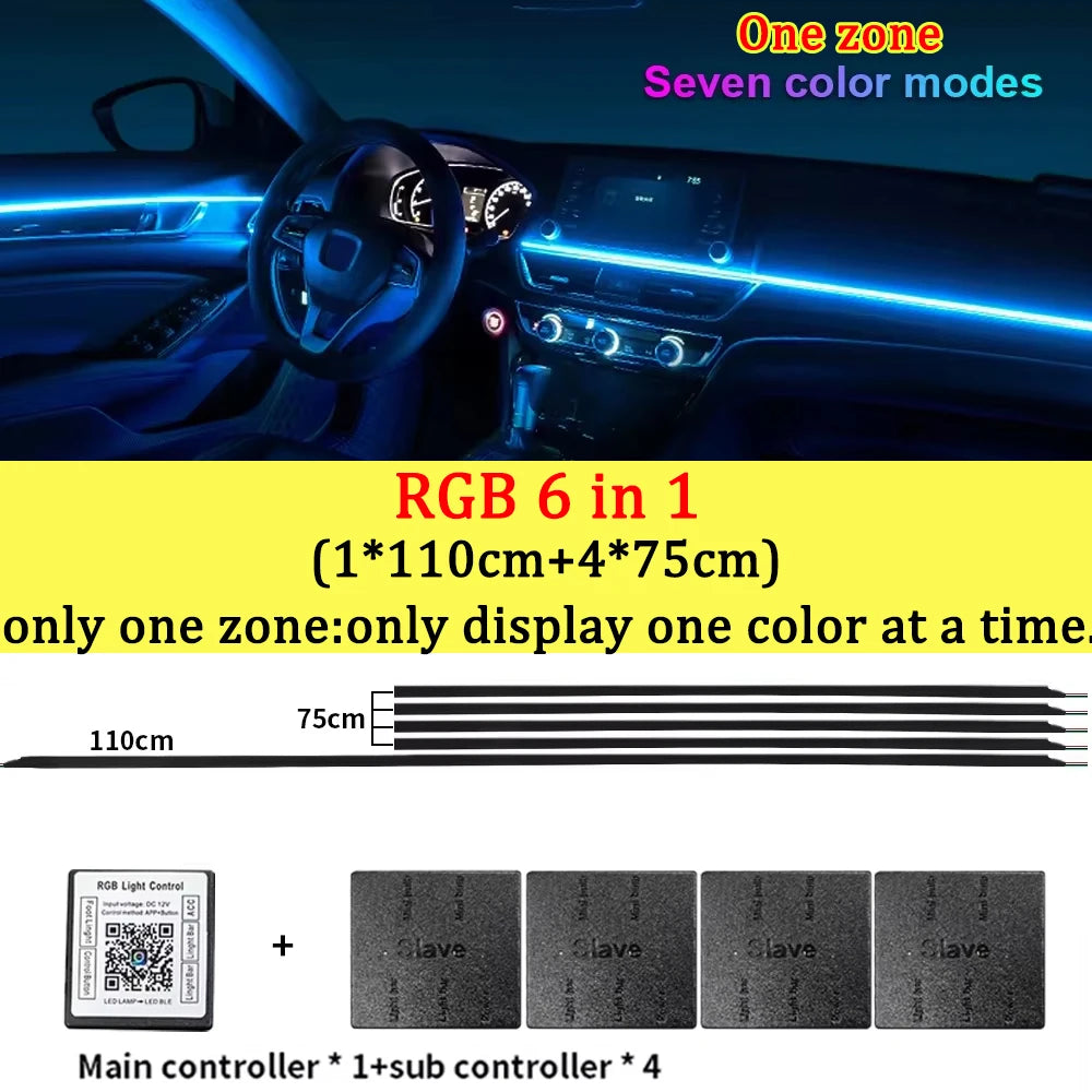 10/14/18/22 in 1 Dual Zone Hidden Acrylic RGB 64/213 Color Symphony Streamer Auto Interior Car Ambient Light Kit APP Control 12V