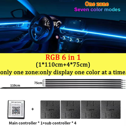 10/14/18/22 in 1 Dual Zone Hidden Acrylic RGB 64/213 Color Symphony Streamer Auto Interior Car Ambient Light Kit APP Control 12V