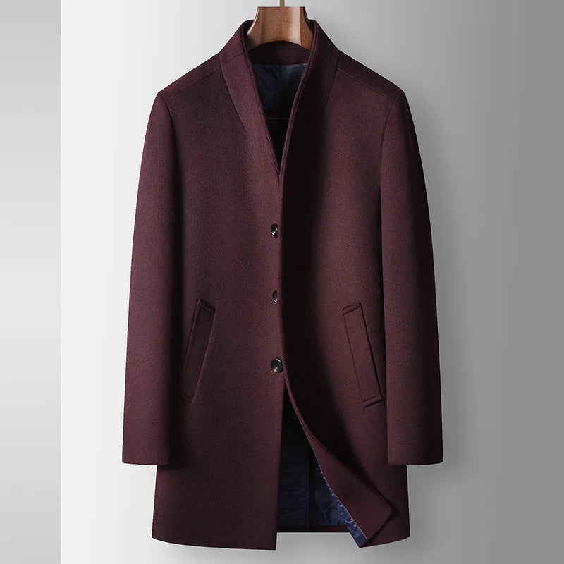 Men Wool Coat Autumn Winter Collar Medium Long Business Trench Coat