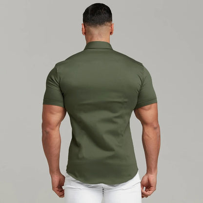 Summer Fashion Super Slim Fit Short Sleeve Shirts Men Classic Casual Dress Shirt Male Hipster Relaxed Luxe Formal Shirt