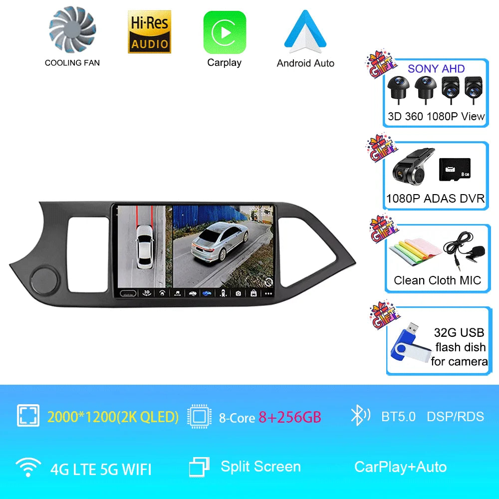Android 16 For KIA PICANTO Morning 2011 2012 2013 2014 2015 2016 Carplay Auto Multimedia Car Radio Navigation Player WIFI+4G DSP