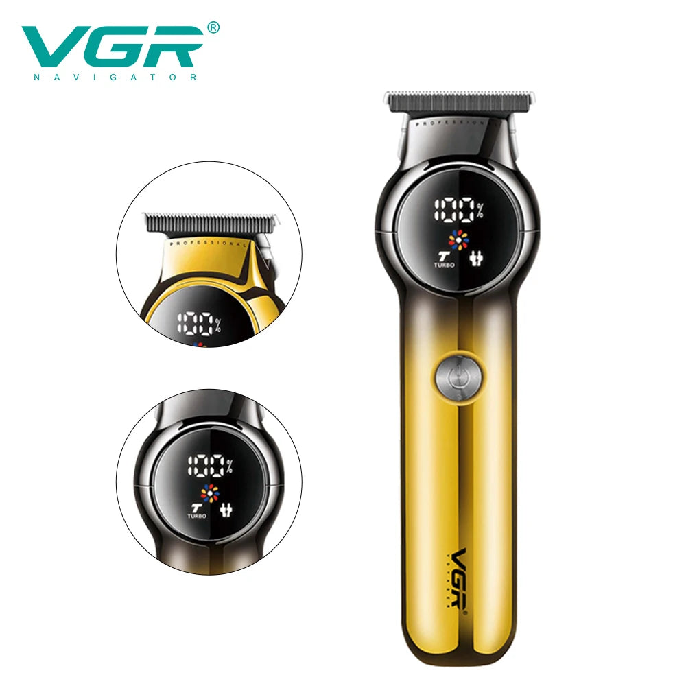 VGR 989 Men's Hair Clipper Gradient Color Body Hair Trimmer USB Dual Use Pusher Powerful LED Intelligent Digital Display Pusher