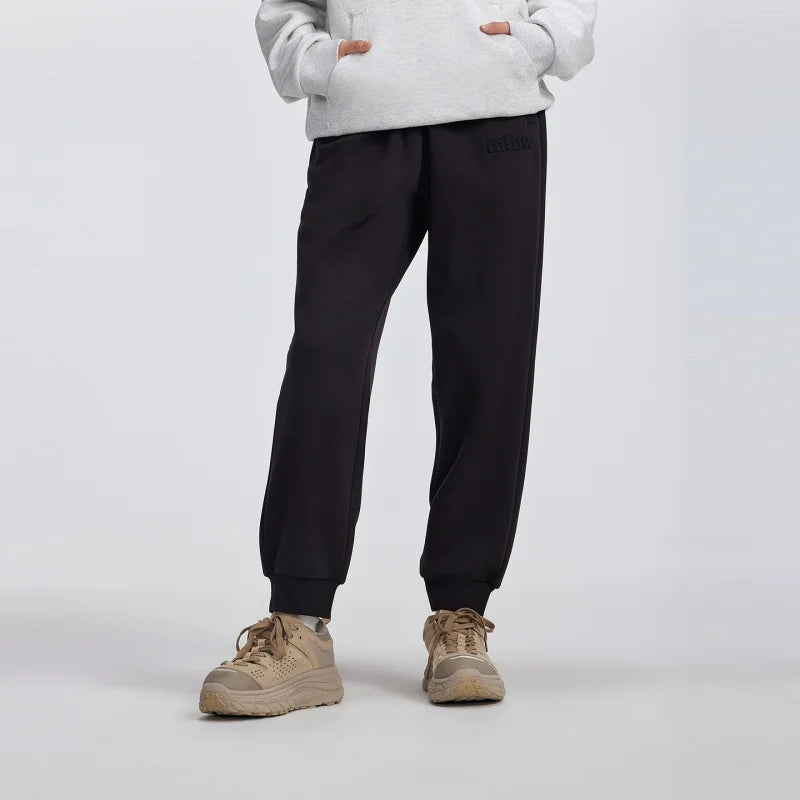 Metersbonwe Men's Fleece-Lined Cargo Joggers Winter Thermal Tapered Pants with Printed Logo Loose Fit Trendy Sports Trousers