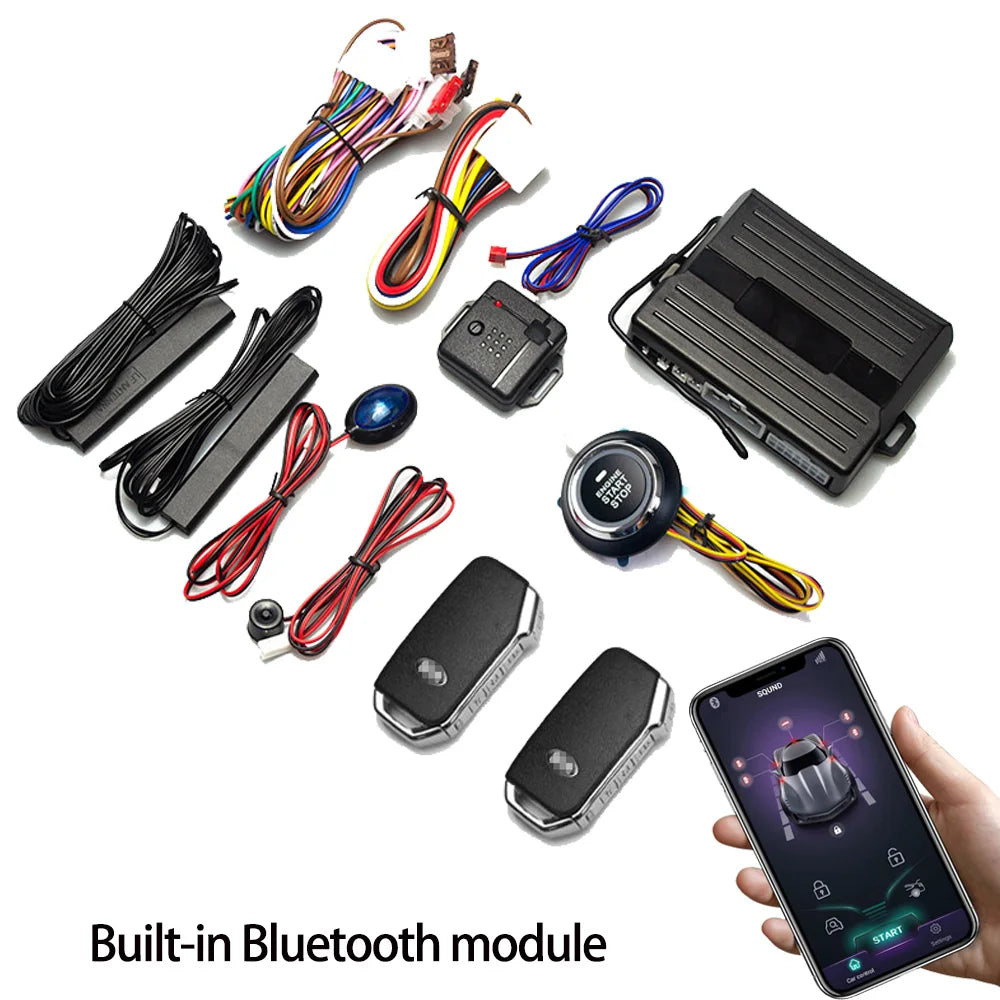 Car Smart Key Starter Alarm Bluetooth Autostart Set Auto Start Stop Push Button Keyless Entry System Skit Automotive Accessories