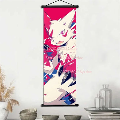 Anime Pokemon Scroll Painting Bulbasaur Charmander Squirtle Poster and Print Watercolor Wall Art Picture Home Decor Kids Gifts