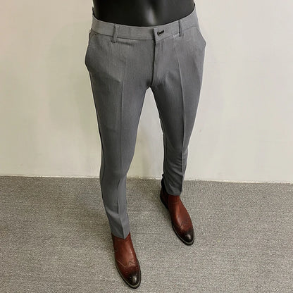 2024 Summer New Men's Casual Stretch Suit Pants Men Fashion Slim Fit Solid Color Formal Business Social Office Trouser 36-28
