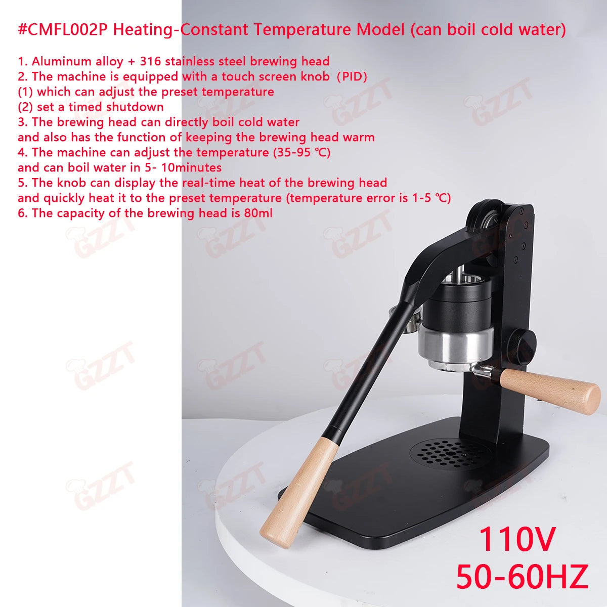 GZZT CMFL002 58mm Manual Lever Espresso Machine PID35-95℃ Adjustable Planetary Reduction Gear Hand-pressed Coffee Machine Maker