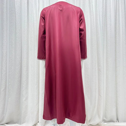 Large Loose Muslim Men's Round Neck Embroidered Robe Comfortable And Breathable Solid Color Long Style