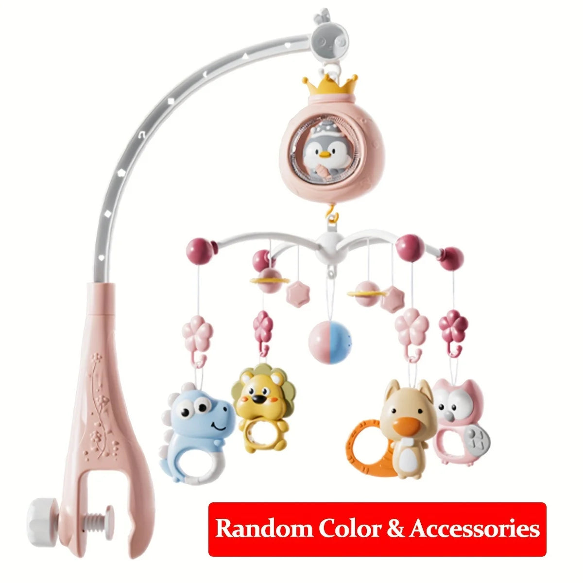 Penguin crib ornament with interactive music and lights – promotes children's brain development, multi-functional rotating toy