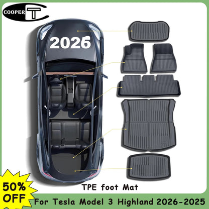 Waterproof Floor Mats for Tesla Model 3 Highland 2025 2026  easy clean TPE floor mats, odor-free foot mats,  rubber floor mats