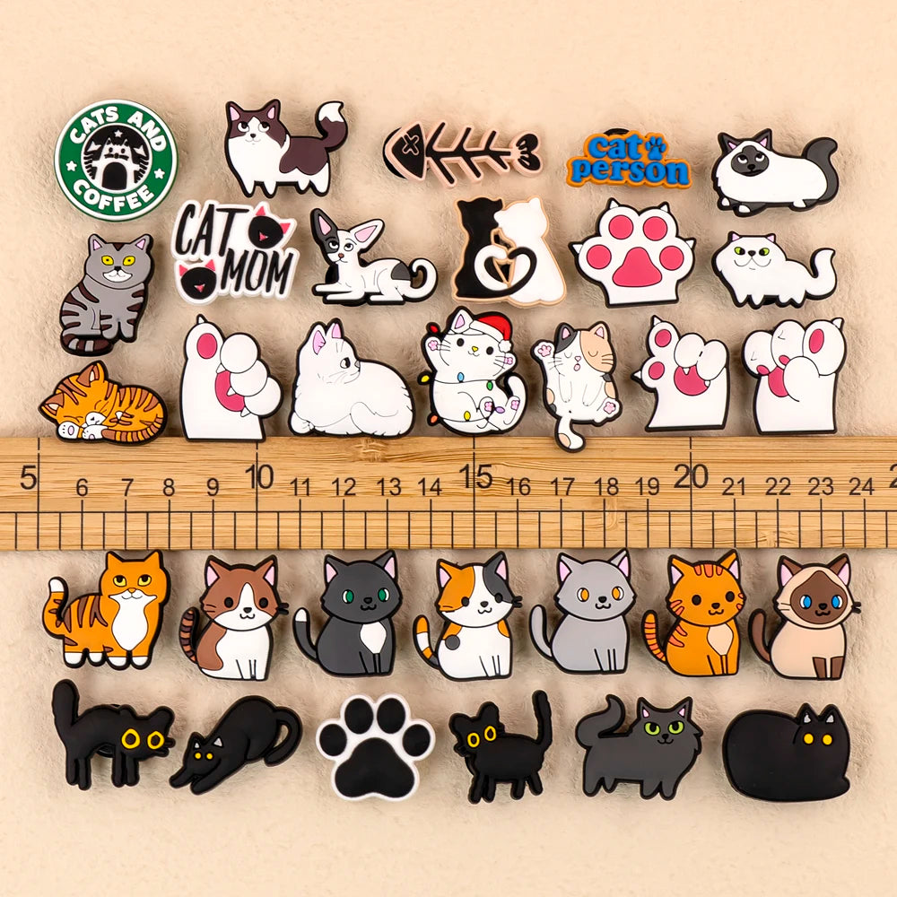 1/100pcs Cat Pin for Shoe Sphinx Orange Cat Black Cat Cute Shoe Charms for Women Girl Kids Sandal Accessories Buckle Decorations