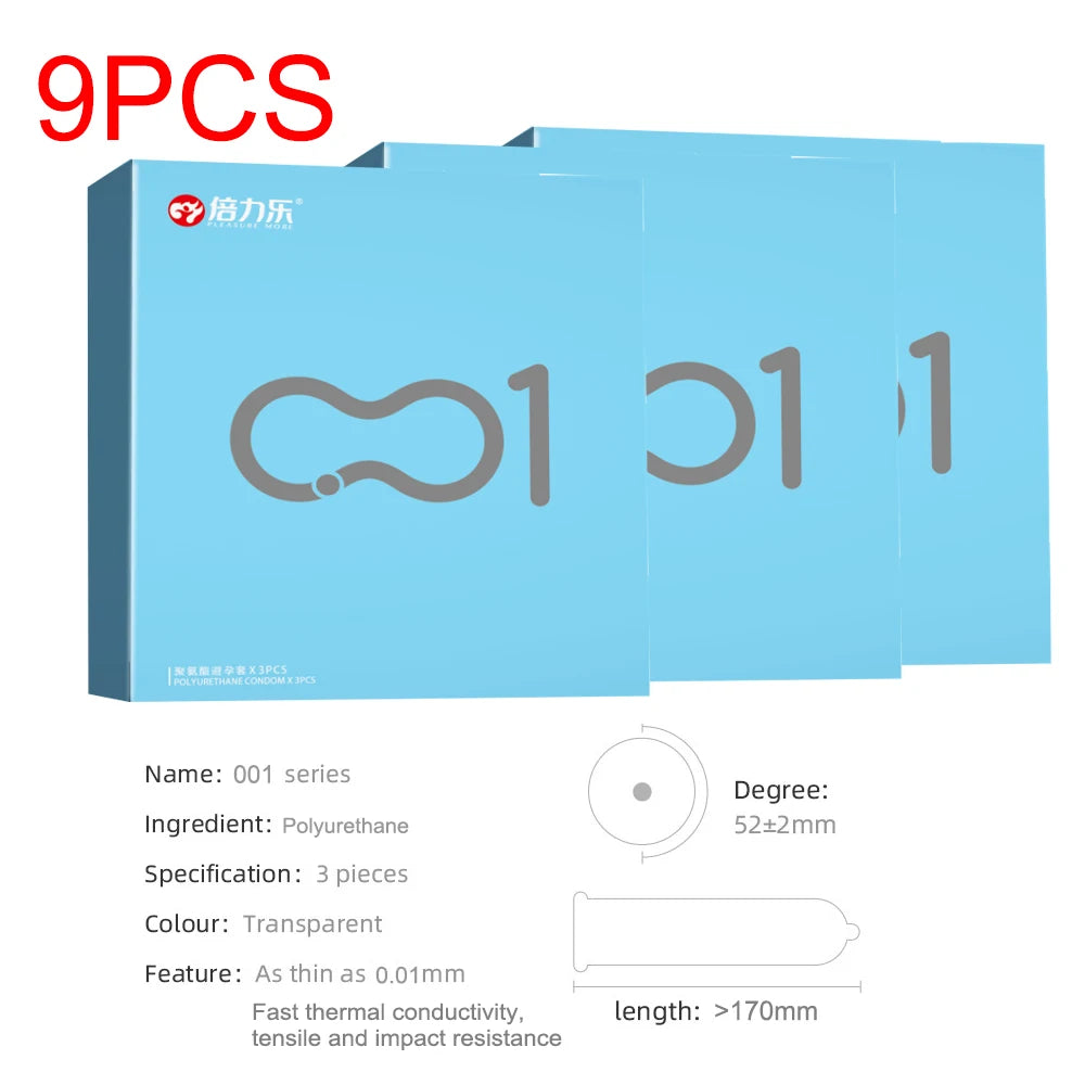 9PCS 0.01mm/0.03mm Condoms Ultra Thin Condoms Polyurethane Natural Rubber Penis Sleeve Safe Adults Sex Toys Men Contraception