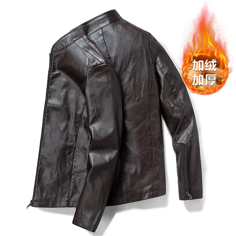 Autumn Winter Comfortable Fashionable Trendy Handsome Men Imitation Leather Jacket Simple Natural Windproof Warm Leather Jacket