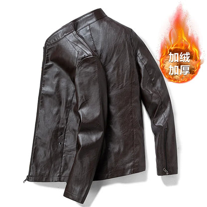 Autumn Winter Comfortable Fashionable Trendy Handsome Men Imitation Leather Jacket Simple Natural Windproof Warm Leather Jacket