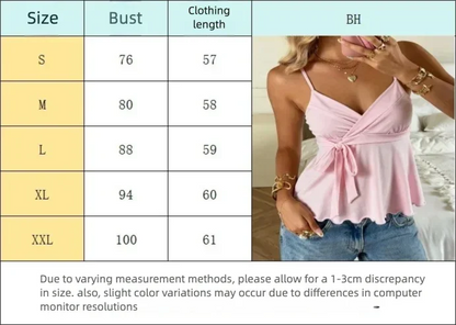 2026 Women's Solid Black Wrap-Front Cami Sleeveless Tank Top with Tie Waist Flounce Hem Slimming Design for Daily Wear