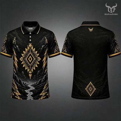 New Men's Western Mountain Ethnic Style Casual Printed Polo Shirt Quick Dry Sport Golf Shirt Summer Casual Breathable Lapel Tops