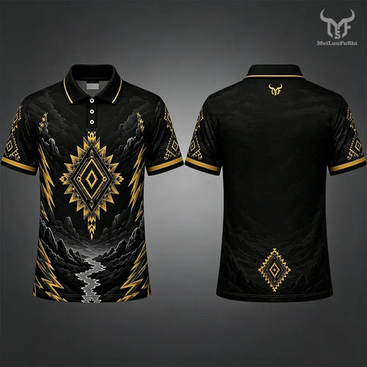 New Men's Western Mountain Ethnic Style Casual Printed Polo Shirt Quick Dry Sport Golf Shirt Summer Casual Breathable Lapel Tops