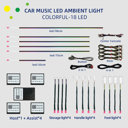 18-in-1 128 colorful RGB Symphony Car Ambient Interior LED Universal Multiple Modes Decoration Atmosphere Lights  App Control